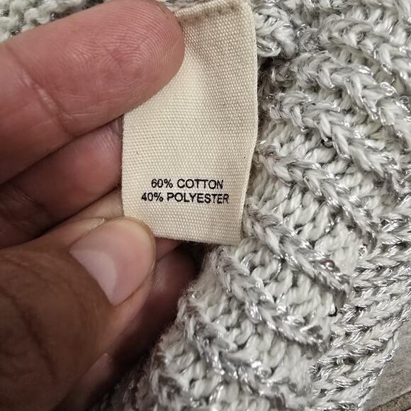 Marled Womens Light Gray Metallic Sweater Size L Shimmery Knit Collared Pullover - Picture 9 of 12